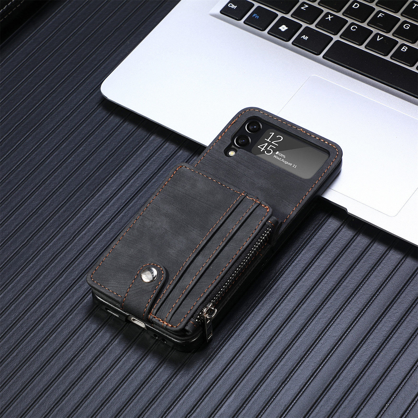 Compatible with Samsung Z Flip 8/7 phone case, 6/5 detachable zipper card holder, integrated 4/3 business drop-proof protective case.