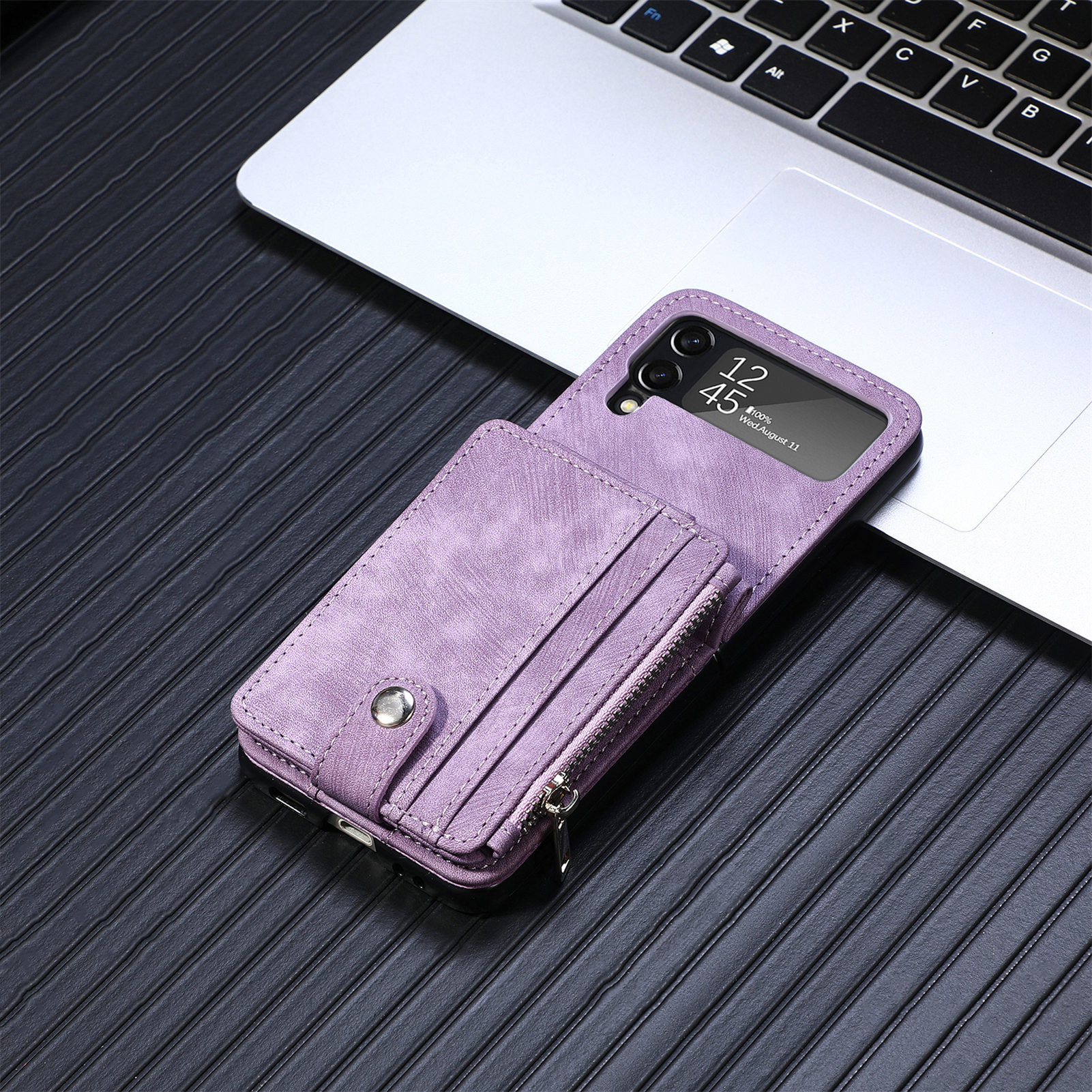 Compatible with Samsung Z Flip 8/7 phone case, 6/5 detachable zipper card holder, integrated 4/3 business drop-proof protective case.