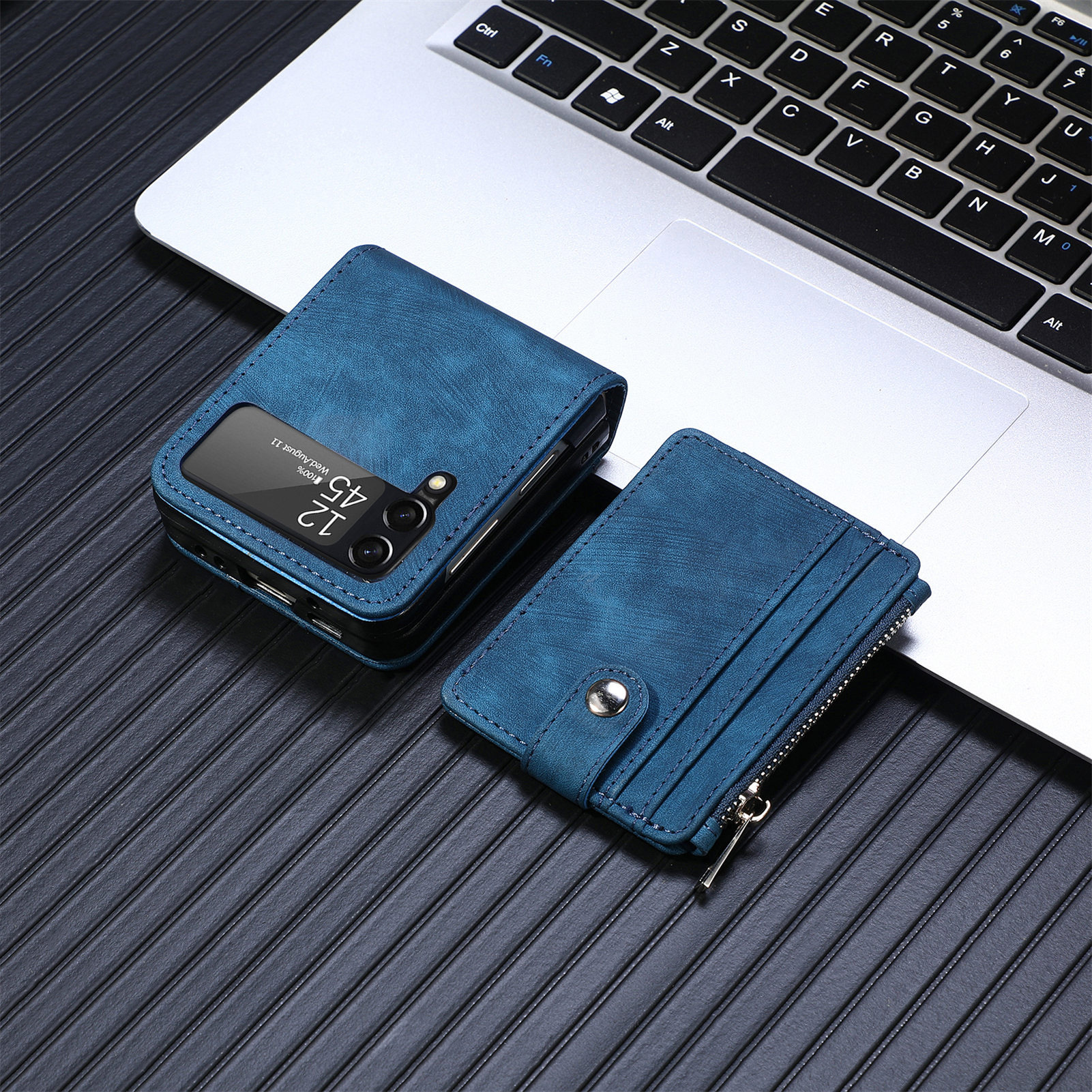 Compatible with Samsung Z Flip 8/7 phone case, 6/5 detachable zipper card holder, integrated 4/3 business drop-proof protective case.