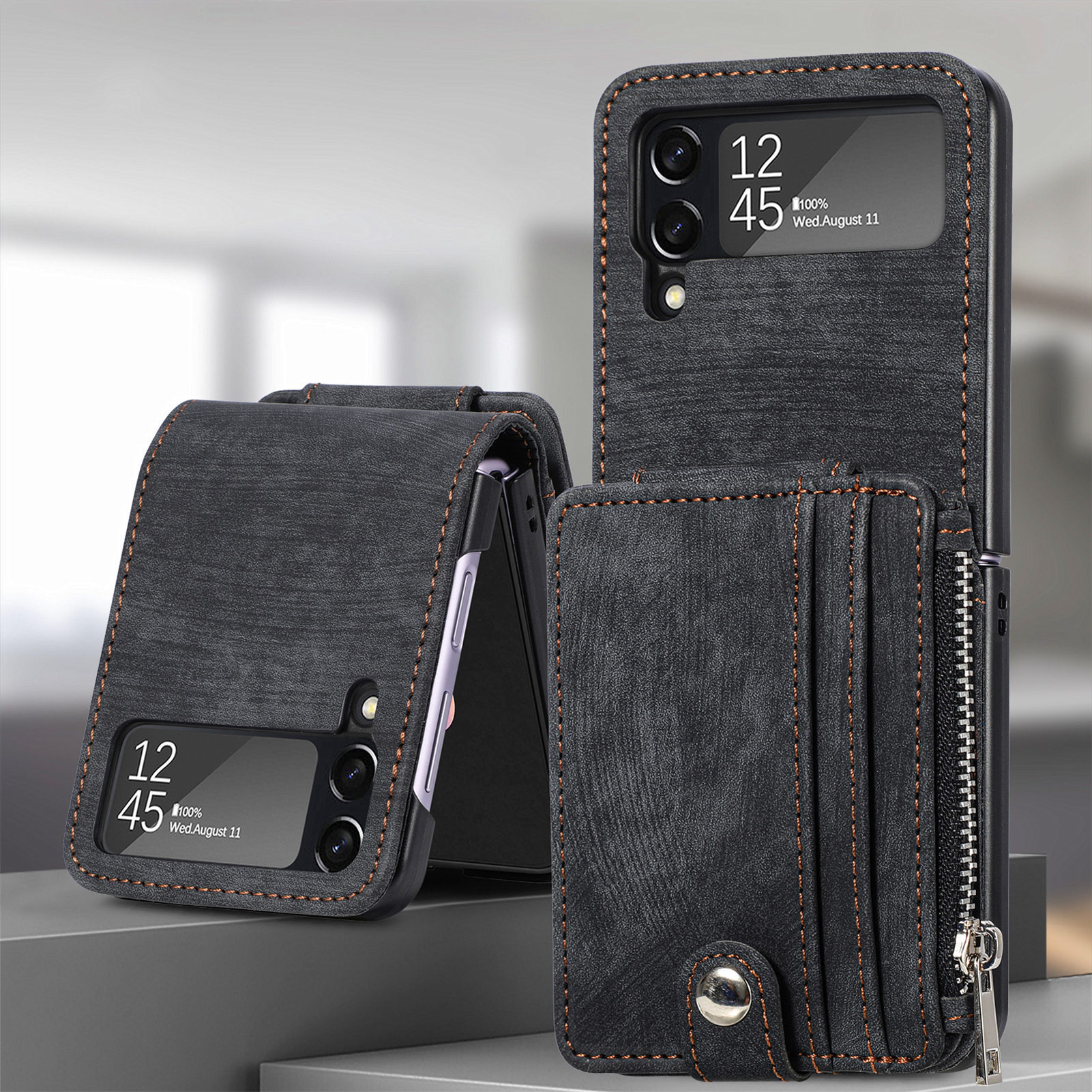 Compatible with Samsung Z Flip 8/7 phone case, 6/5 detachable zipper card holder, integrated 4/3 business drop-proof protective case.