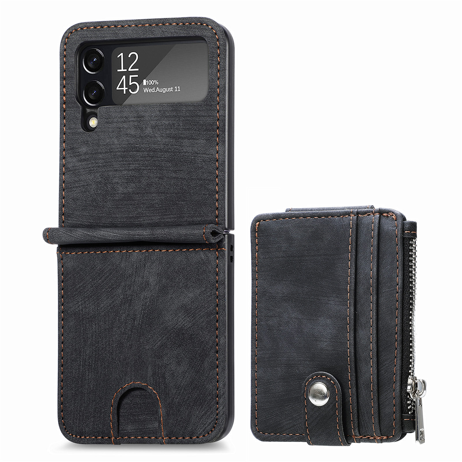 Compatible with Samsung Z Flip 8/7 phone case, 6/5 detachable zipper card holder, integrated 4/3 business drop-proof protective case.