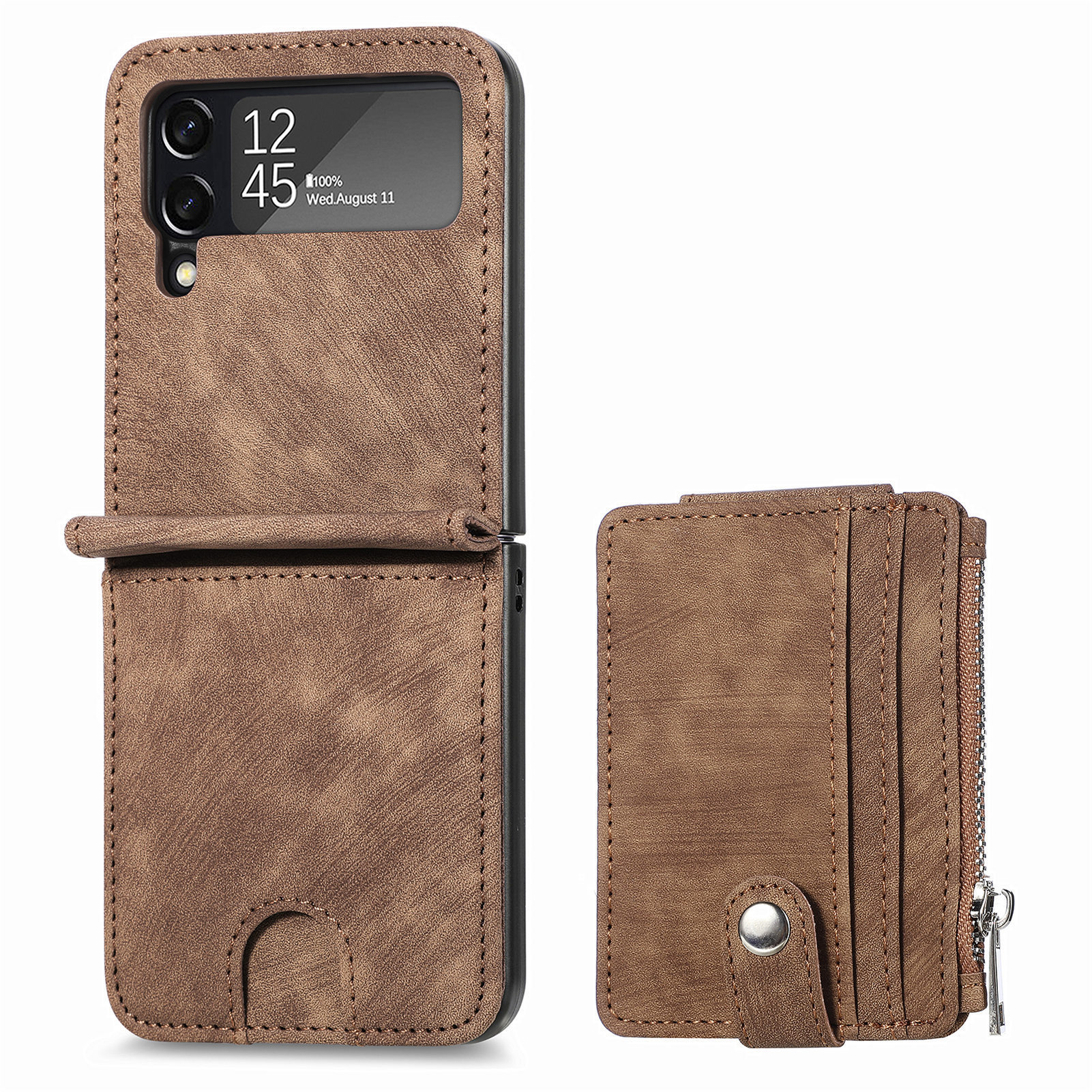 Compatible with Samsung Z Flip 8/7 phone case, 6/5 detachable zipper card holder, integrated 4/3 business drop-proof protective case.