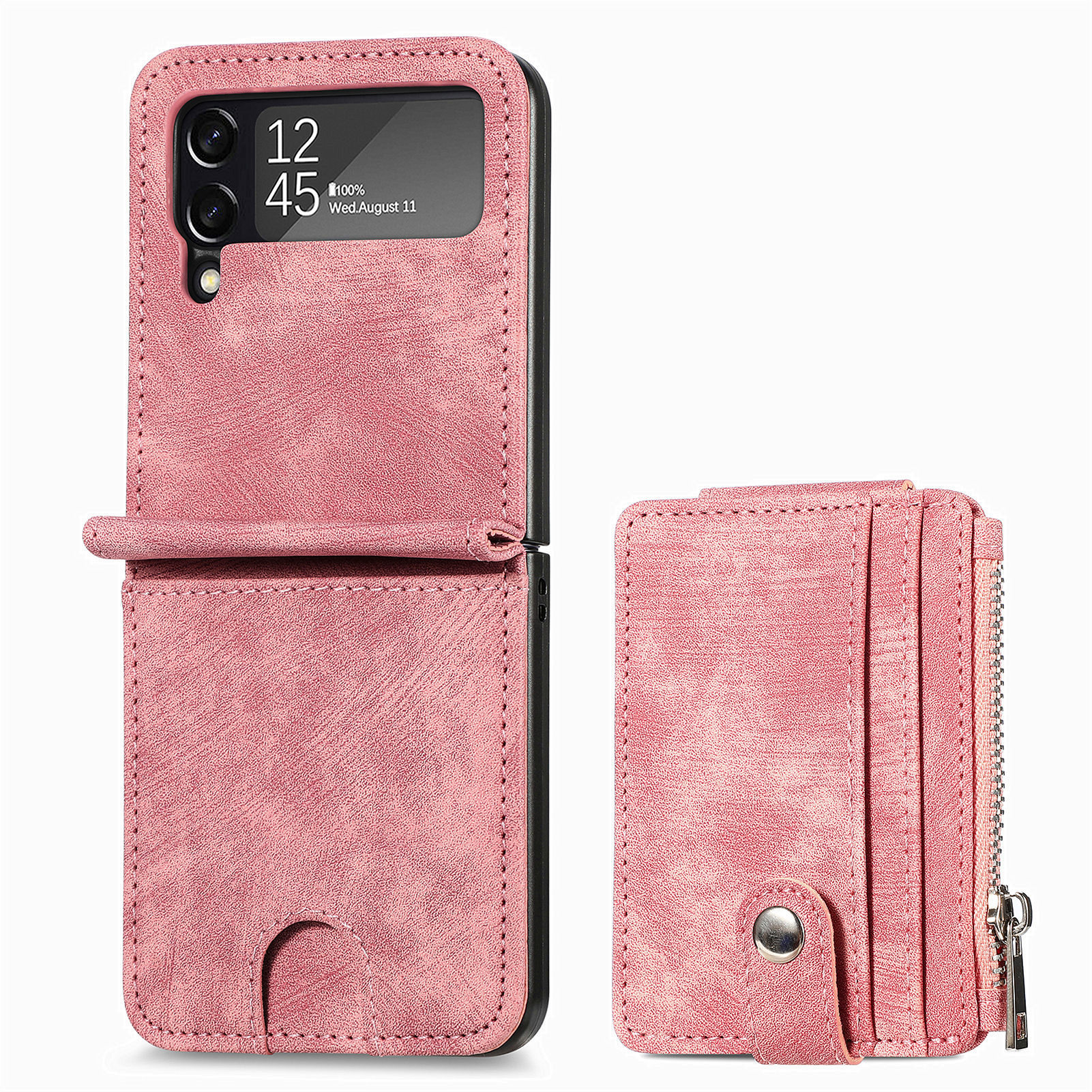 Compatible with Samsung Z Flip 8/7 phone case, 6/5 detachable zipper card holder, integrated 4/3 business drop-proof protective case.