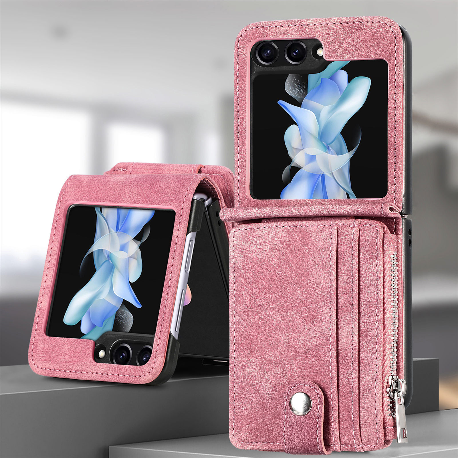 Compatible with Samsung Z Flip 8/7 phone case, 6/5 detachable zipper card holder, integrated 4/3 business drop-proof protective case.