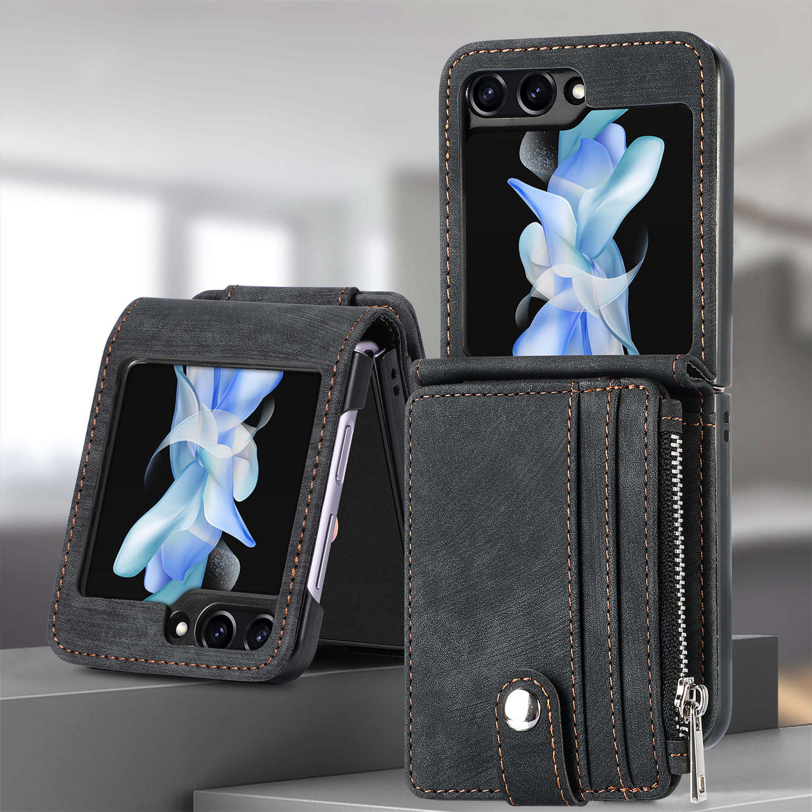 Compatible with Samsung Z Flip 8/7 phone case, 6/5 detachable zipper card holder, integrated 4/3 business drop-proof protective case.