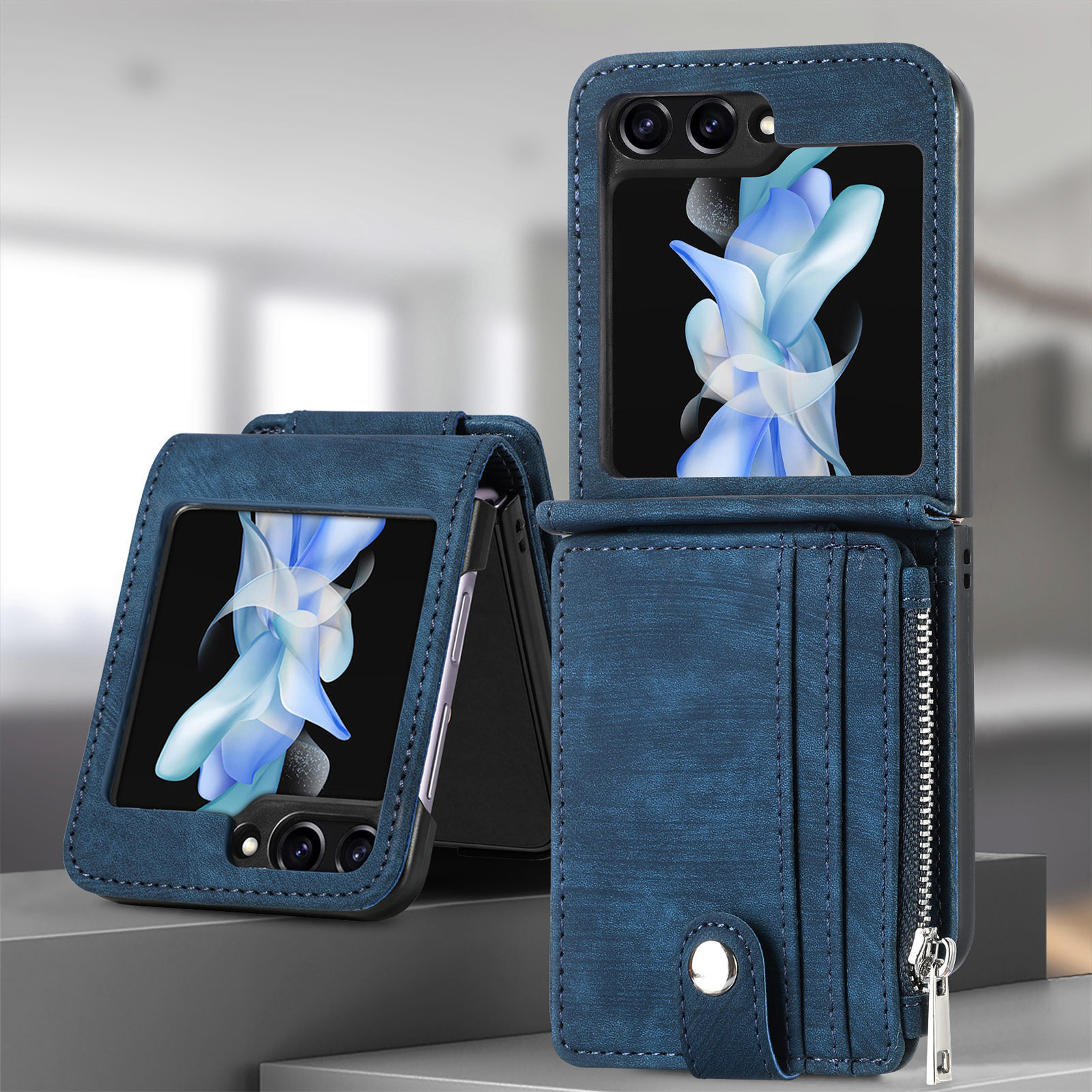 Compatible with Samsung Z Flip 8/7 phone case, 6/5 detachable zipper card holder, integrated 4/3 business drop-proof protective case.