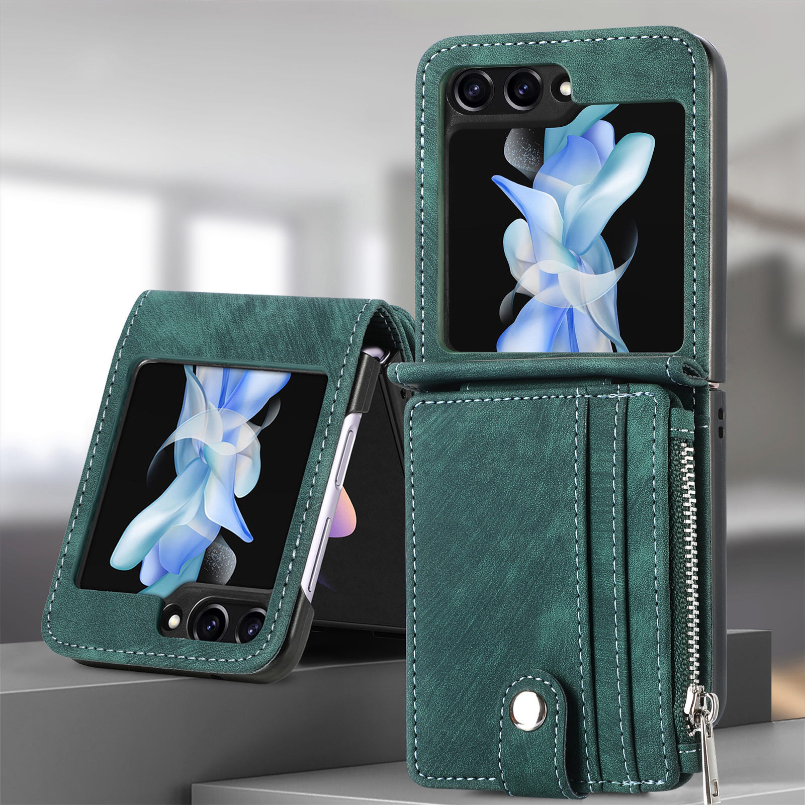 Compatible with Samsung Z Flip 8/7 phone case, 6/5 detachable zipper card holder, integrated 4/3 business drop-proof protective case.