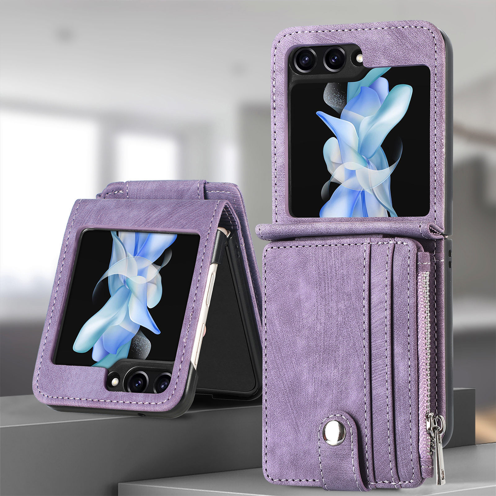 Compatible with Samsung Z Flip 8/7 phone case, 6/5 detachable zipper card holder, integrated 4/3 business drop-proof protective case.