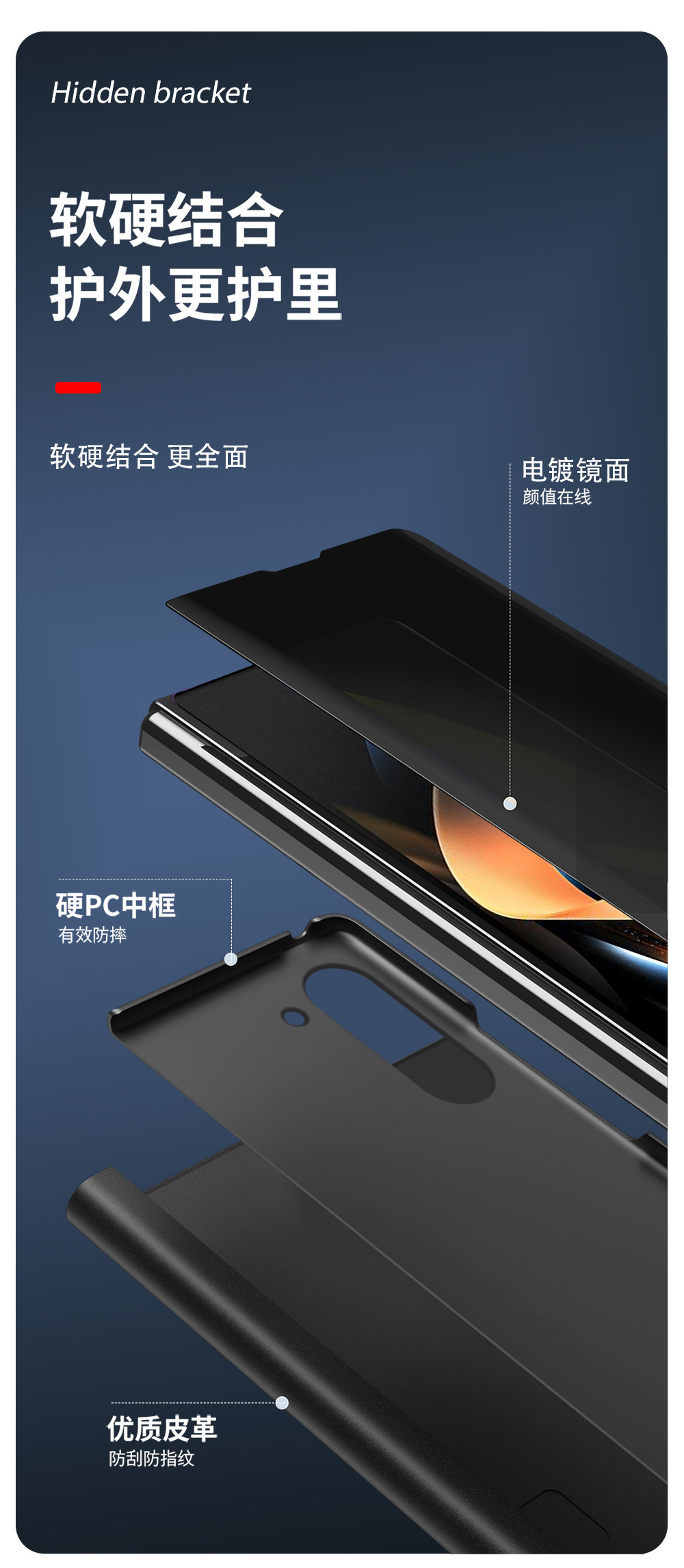 Compatible with Samsung Z Fold8U phone case, 7/6/5-inch mirrored flip stand, 4/3-inch folding screen, drop-proof protective case.