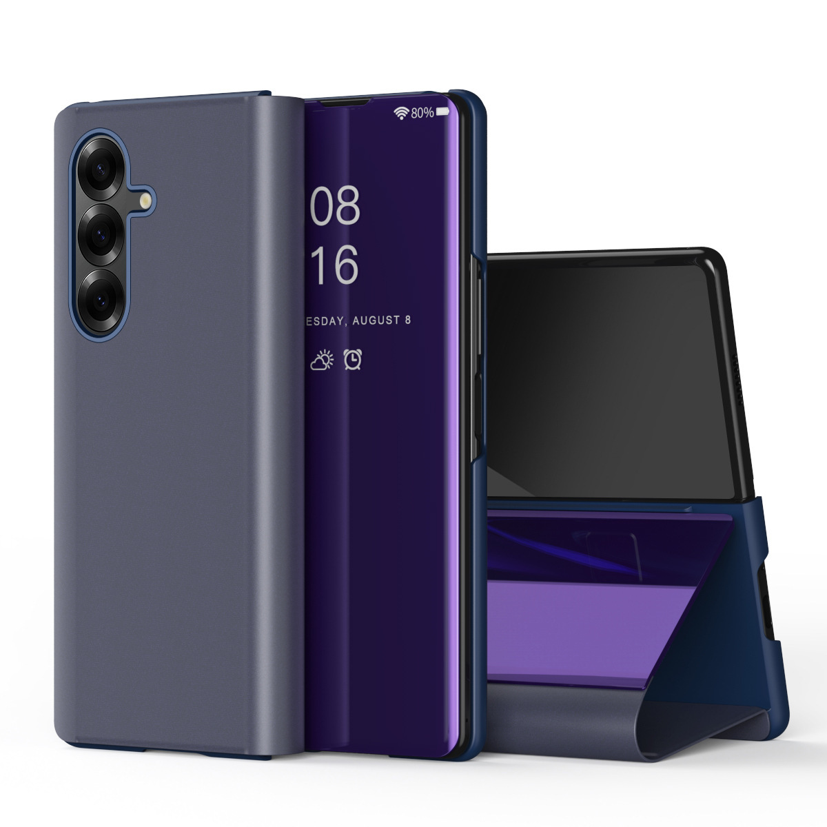 Compatible with Samsung Z Fold8U phone case, 7/6/5-inch mirrored flip stand, 4/3-inch folding screen, drop-proof protective case.