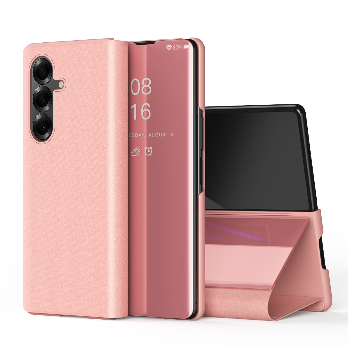Compatible with Samsung Z Fold8U phone case, 7/6/5-inch mirrored flip stand, 4/3-inch folding screen, drop-proof protective case.