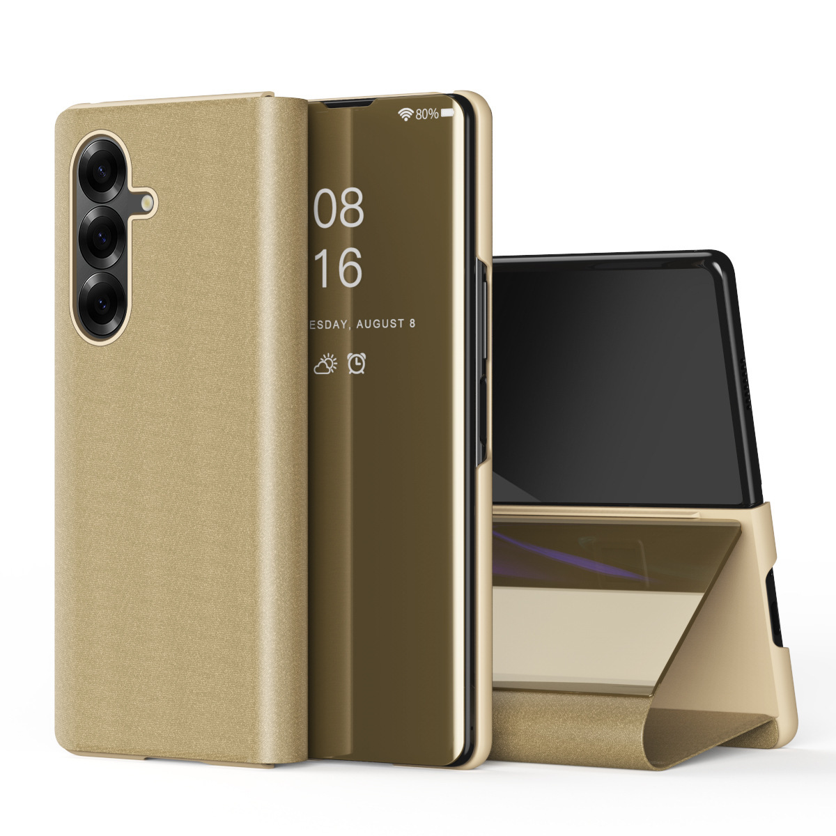 Compatible with Samsung Z Fold8U phone case, 7/6/5-inch mirrored flip stand, 4/3-inch folding screen, drop-proof protective case.