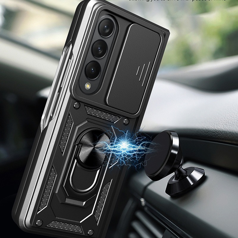 Compatible with Samsung Z Fold7/6/5/4 phone case, sliding lens ring holder, Flip7/6 drop-proof protective case
