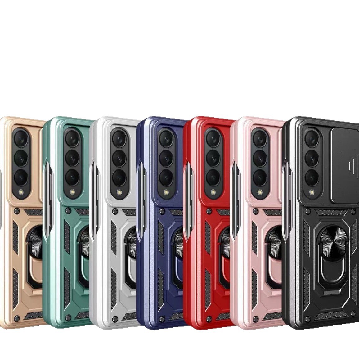 Compatible with Samsung Z Fold7/6/5/4 phone case, sliding lens ring holder, Flip7/6 drop-proof protective case