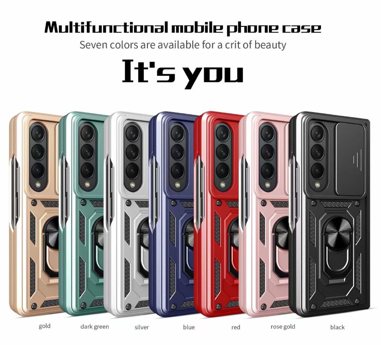 Compatible with Samsung Z Fold7/6/5/4 phone case, sliding lens ring holder, Flip7/6 drop-proof protective case
