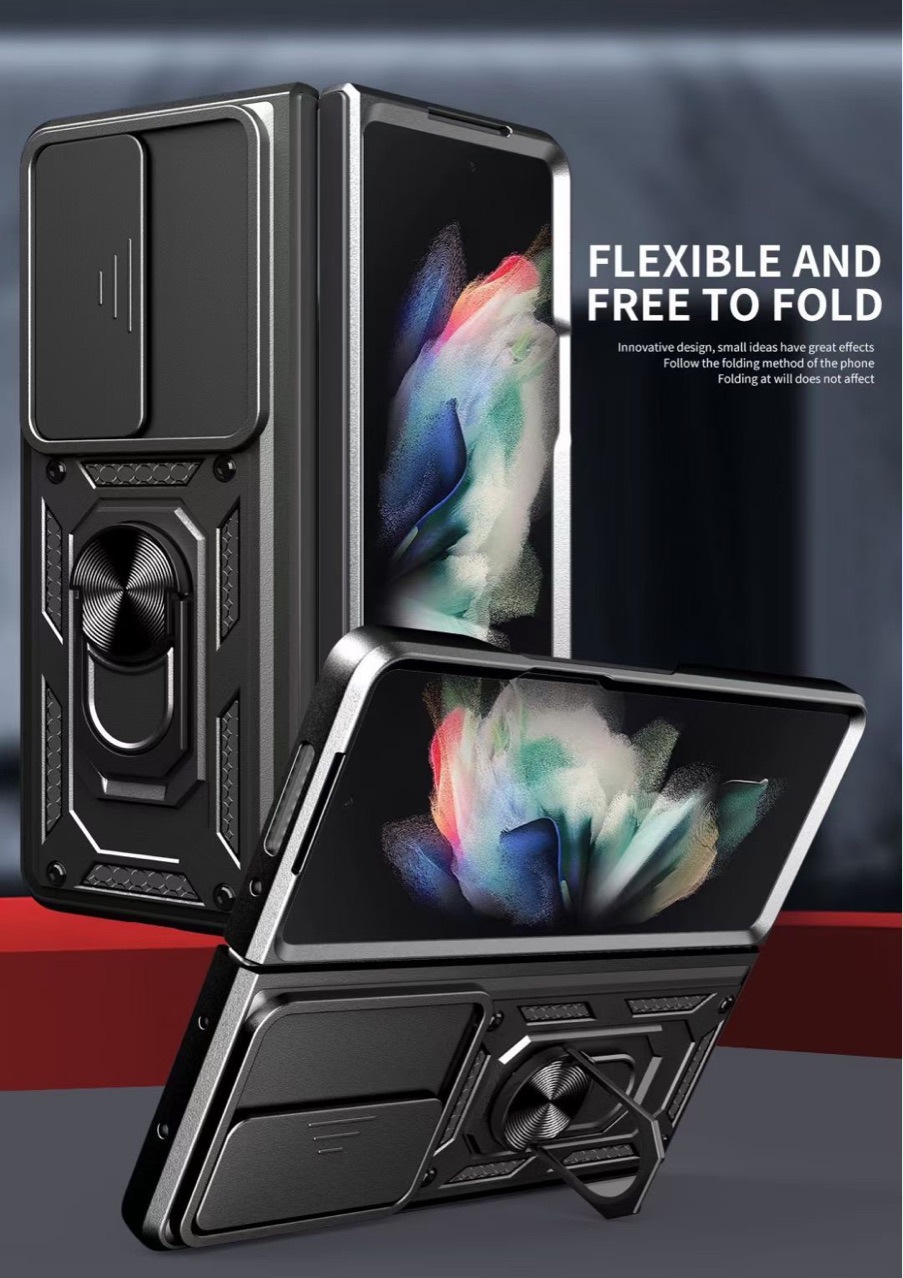 Compatible with Samsung Z Fold7/6/5/4 phone case, sliding lens ring holder, Flip7/6 drop-proof protective case
