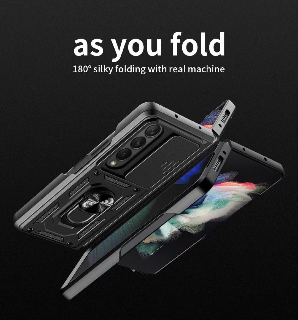 Compatible with Samsung Z Fold7/6/5/4 phone case, sliding lens ring holder, Flip7/6 drop-proof protective case