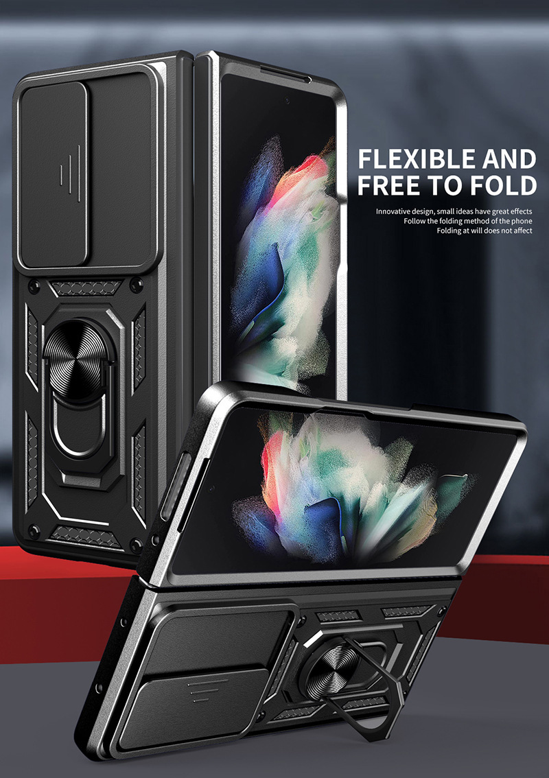 Compatible with Samsung Z Fold7/6/5/4 phone case, sliding lens ring holder, Flip7/6 drop-proof protective case