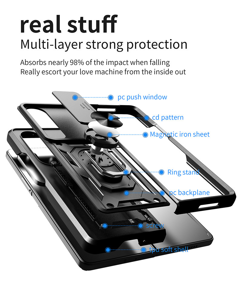 Compatible with Samsung Z Fold7/6/5/4 phone case, sliding lens ring holder, Flip7/6 drop-proof protective case