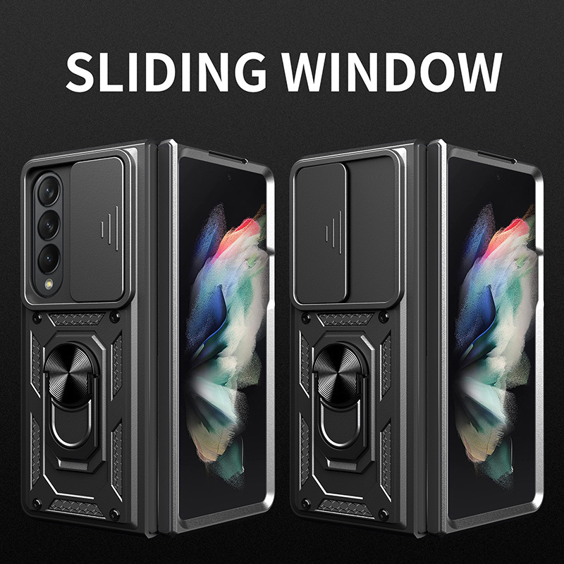 Compatible with Samsung Z Fold7/6/5/4 phone case, sliding lens ring holder, Flip7/6 drop-proof protective case