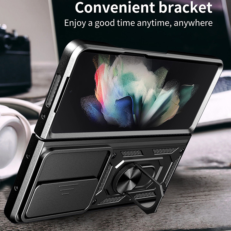 Compatible with Samsung Z Fold7/6/5/4 phone case, sliding lens ring holder, Flip7/6 drop-proof protective case