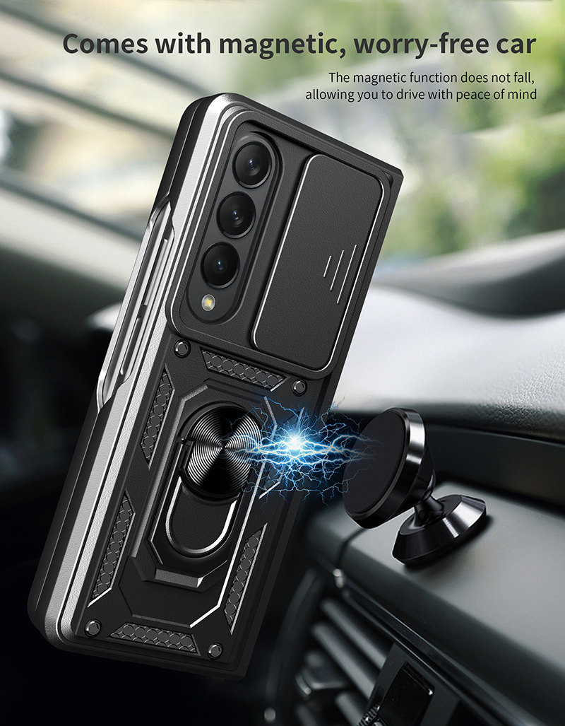 Compatible with Samsung Z Fold7/6/5/4 phone case, sliding lens ring holder, Flip7/6 drop-proof protective case