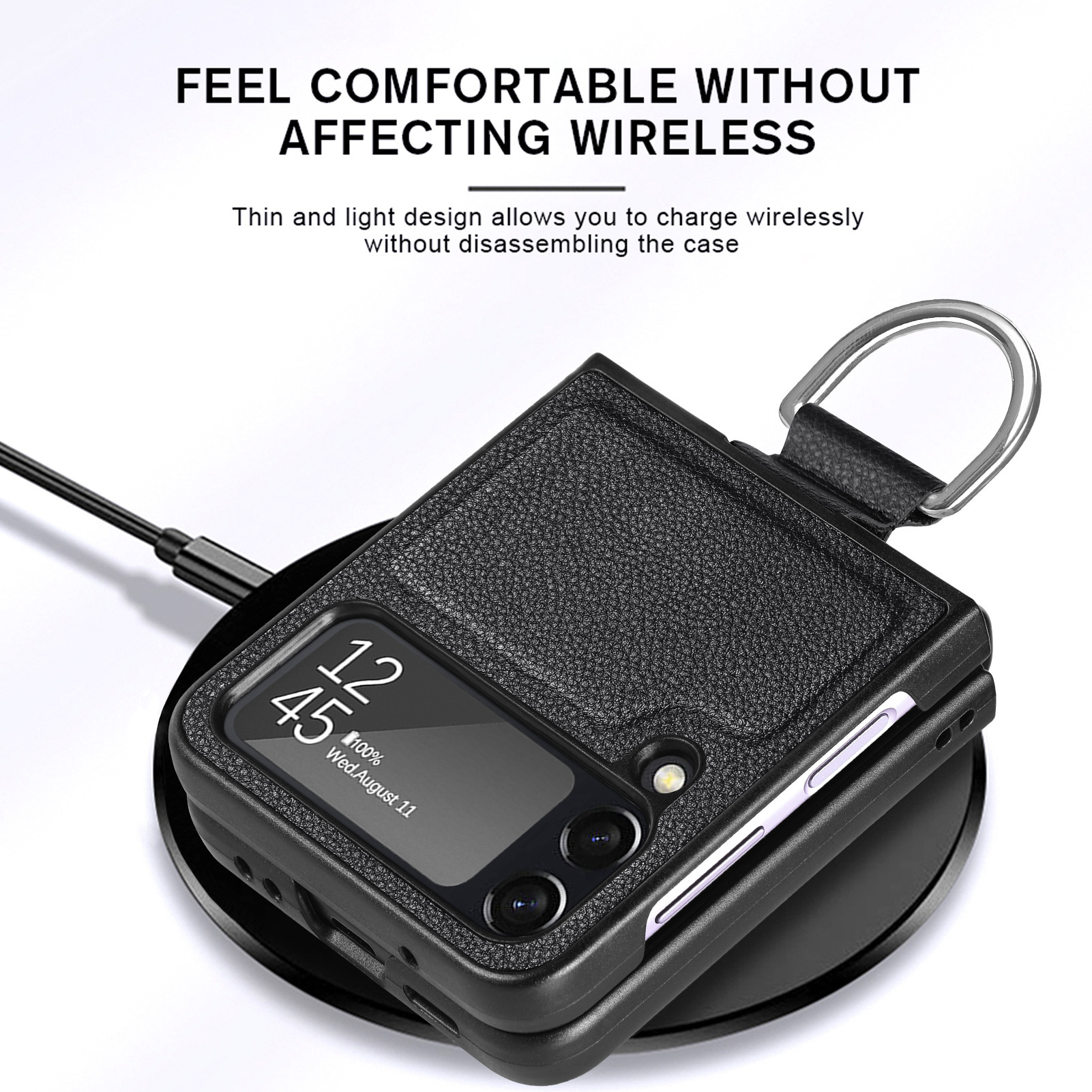Compatible with Samsung Z Flip 8/7 phone case, 6/5 pebbled leather texture ring, 4/3 folding screen drop protection case