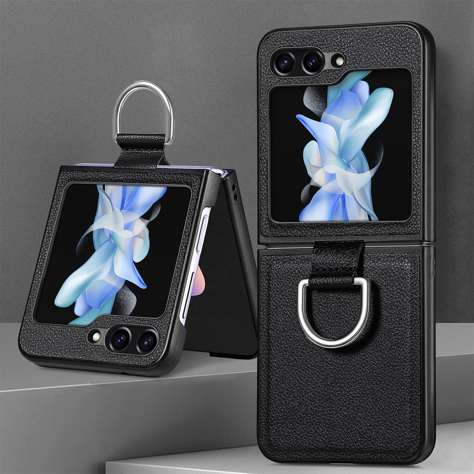 Compatible with Samsung Z Flip 8/7 phone case, 6/5 pebbled leather texture ring, 4/3 folding screen drop protection case