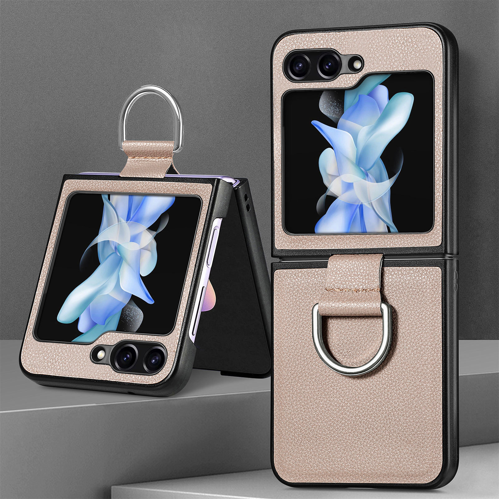 Compatible with Samsung Z Flip 8/7 phone case, 6/5 pebbled leather texture ring, 4/3 folding screen drop protection case