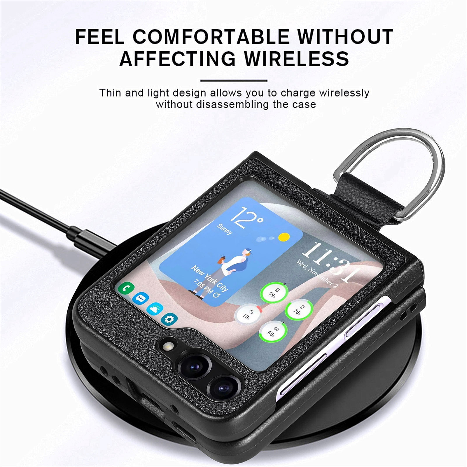 Compatible with Samsung Z Flip 8/7 phone case, 6/5 pebbled leather texture ring, 4/3 folding screen drop protection case