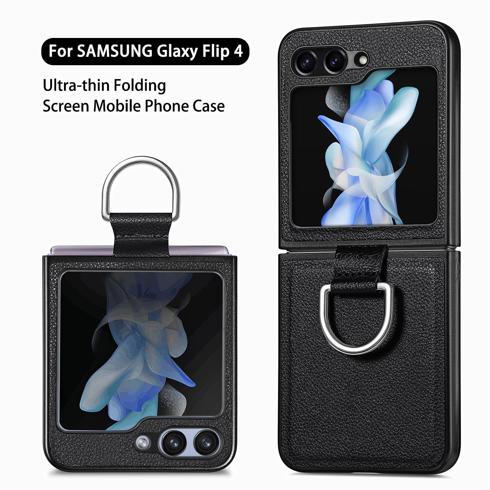 Compatible with Samsung Z Flip 8/7 phone case, 6/5 pebbled leather texture ring, 4/3 folding screen drop protection case
