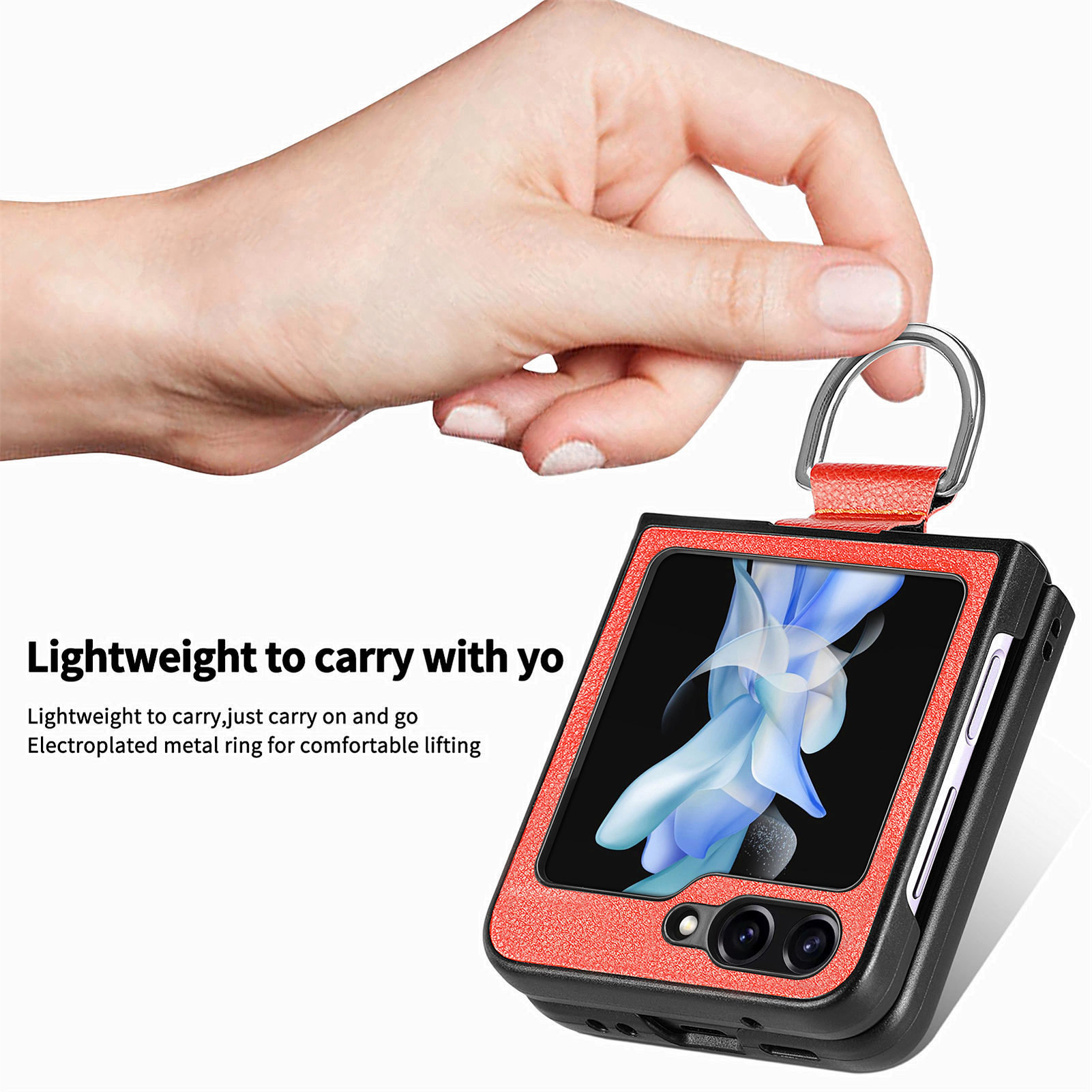 Compatible with Samsung Z Flip 8/7 phone case, 6/5 pebbled leather texture ring, 4/3 folding screen drop protection case