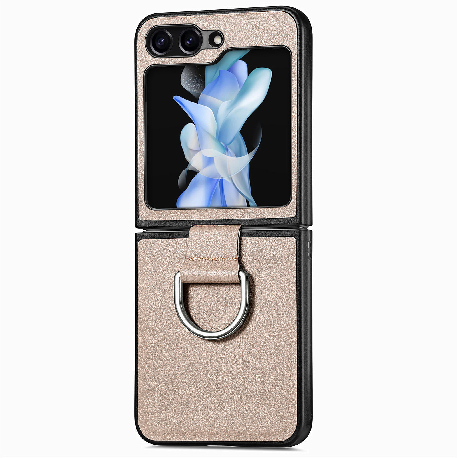Compatible with Samsung Z Flip 8/7 phone case, 6/5 pebbled leather texture ring, 4/3 folding screen drop protection case