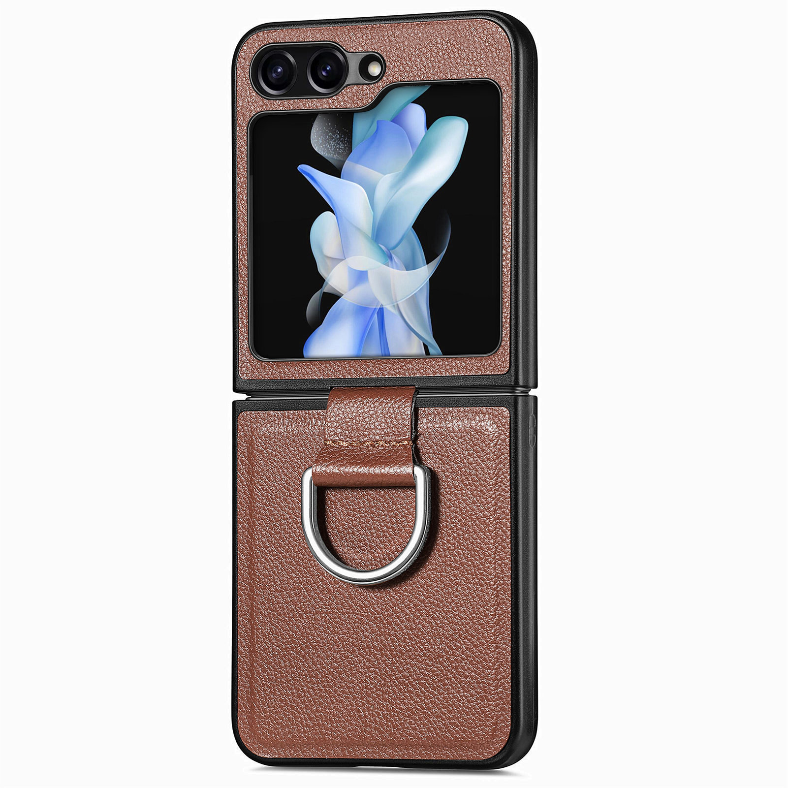 Compatible with Samsung Z Flip 8/7 phone case, 6/5 pebbled leather texture ring, 4/3 folding screen drop protection case