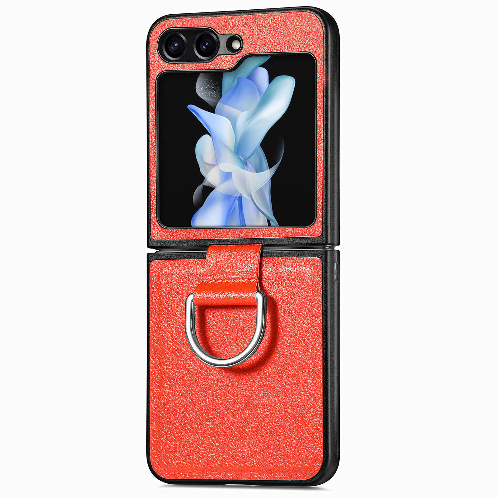 Compatible with Samsung Z Flip 8/7 phone case, 6/5 pebbled leather texture ring, 4/3 folding screen drop protection case