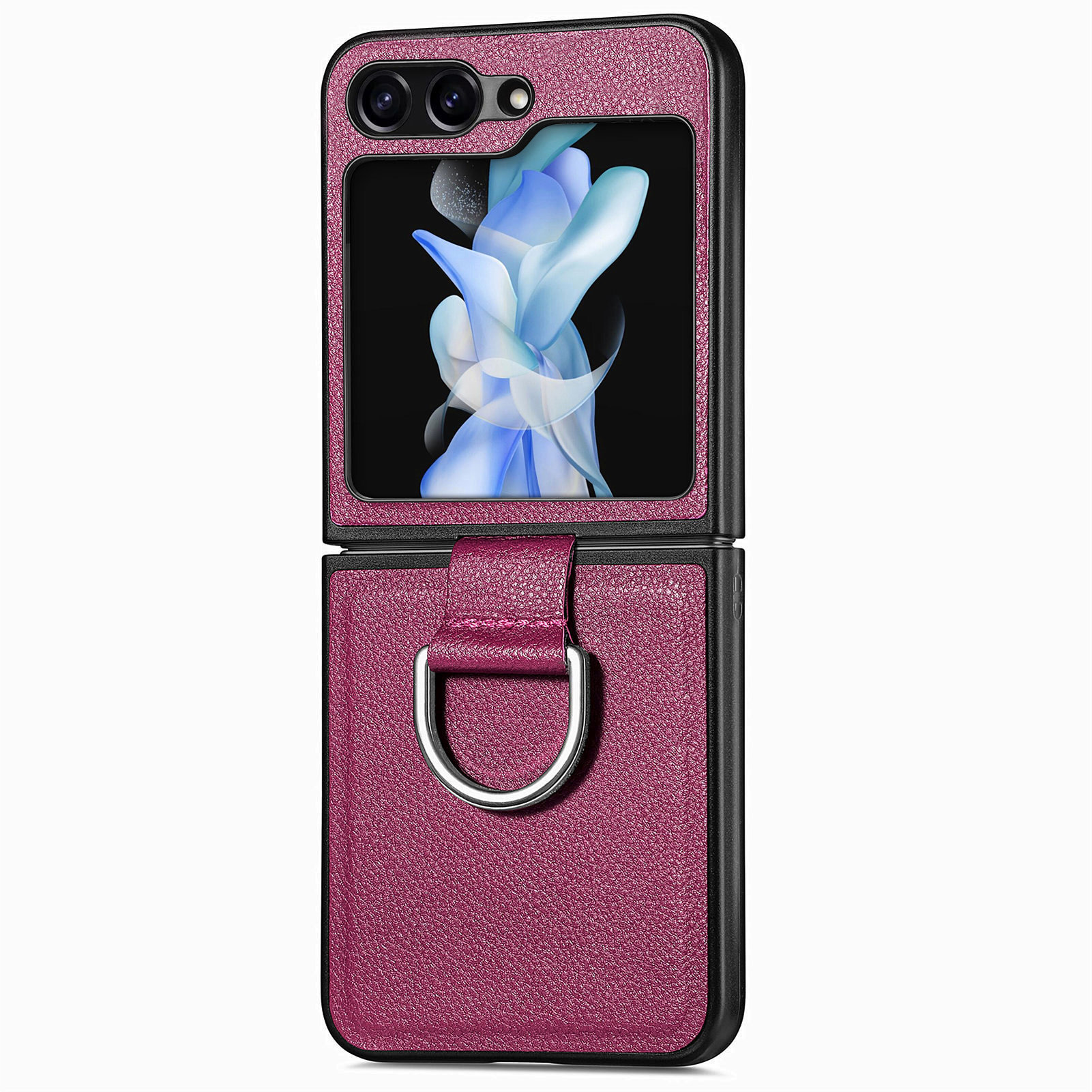 Compatible with Samsung Z Flip 8/7 phone case, 6/5 pebbled leather texture ring, 4/3 folding screen drop protection case