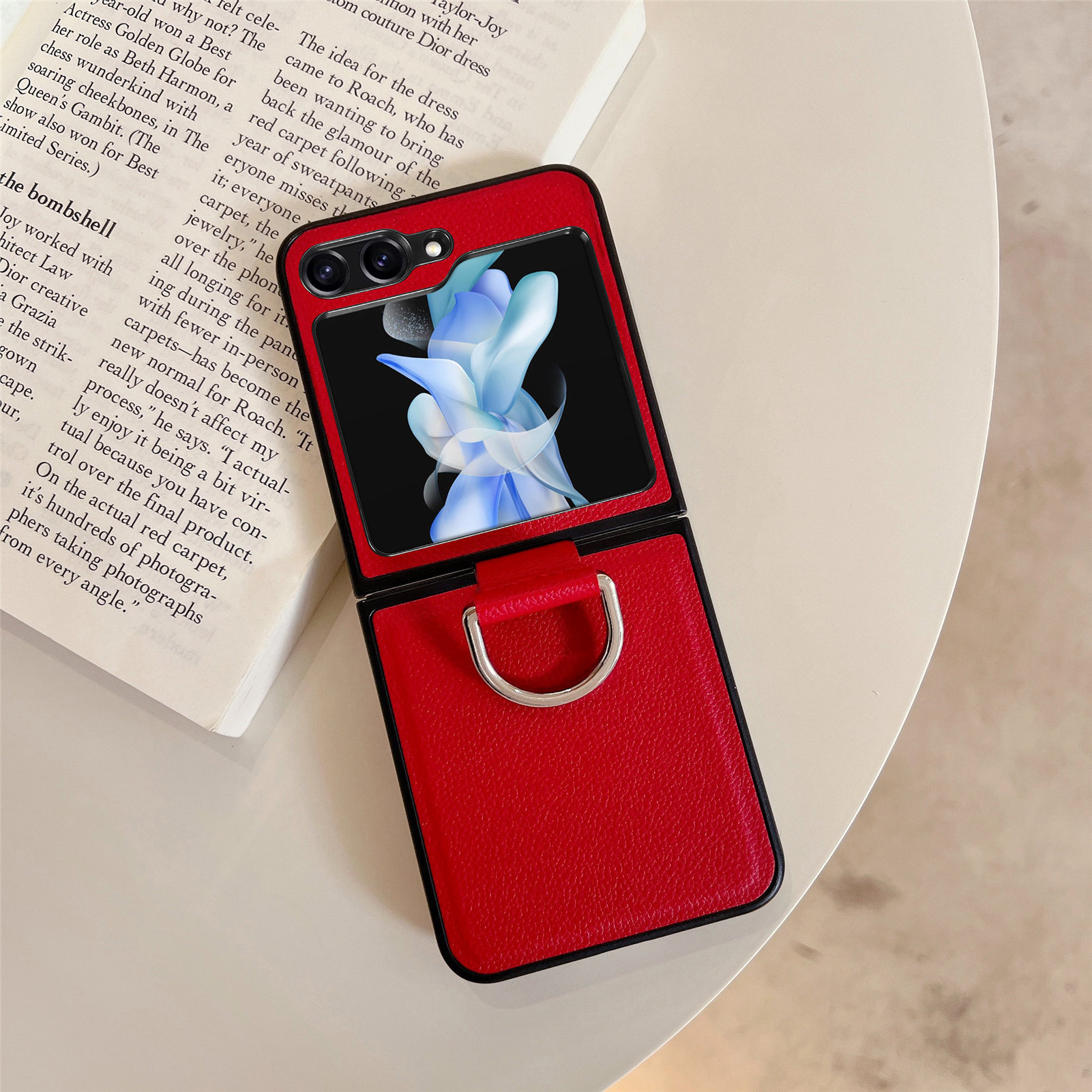 Compatible with Samsung Z Flip 8/7 phone case, 6/5 pebbled leather texture ring, 4/3 folding screen drop protection case