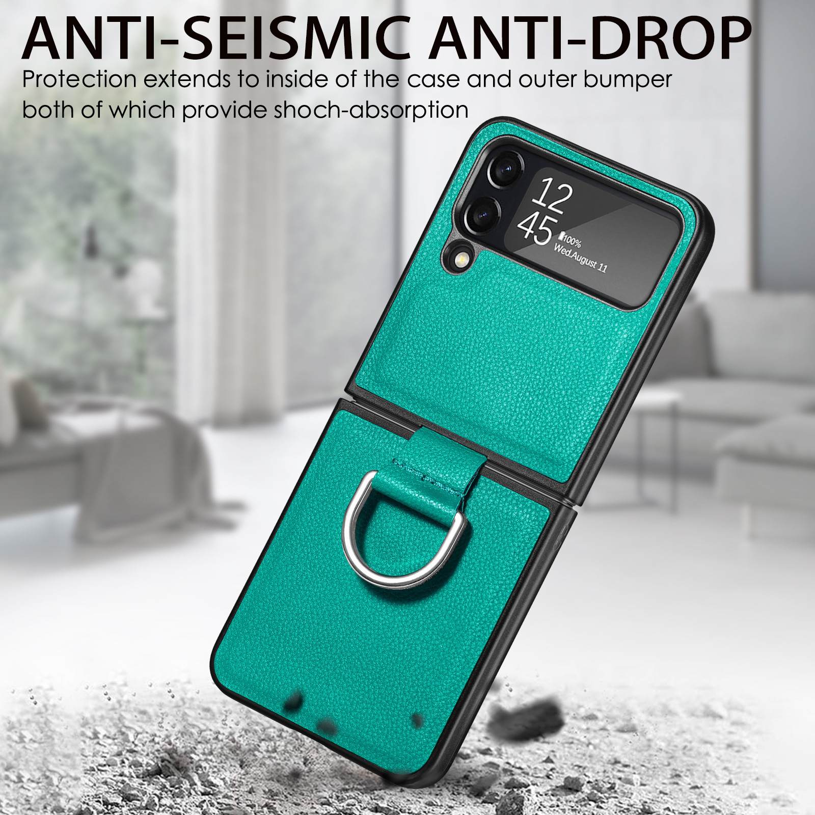 Compatible with Samsung Z Flip 8/7 phone case, 6/5 pebbled leather texture ring, 4/3 folding screen drop protection case