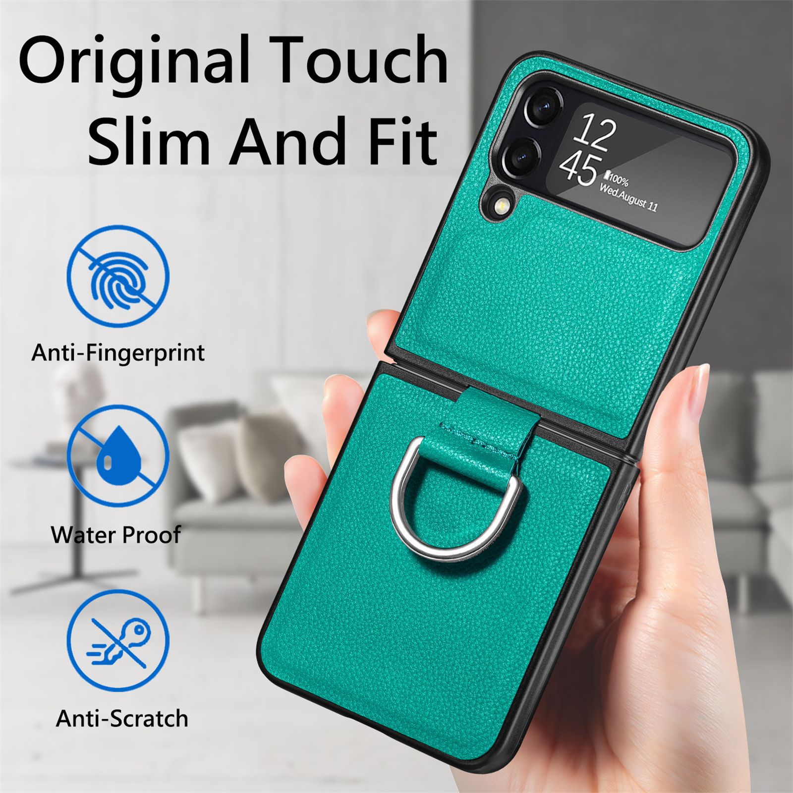 Compatible with Samsung Z Flip 8/7 phone case, 6/5 pebbled leather texture ring, 4/3 folding screen drop protection case