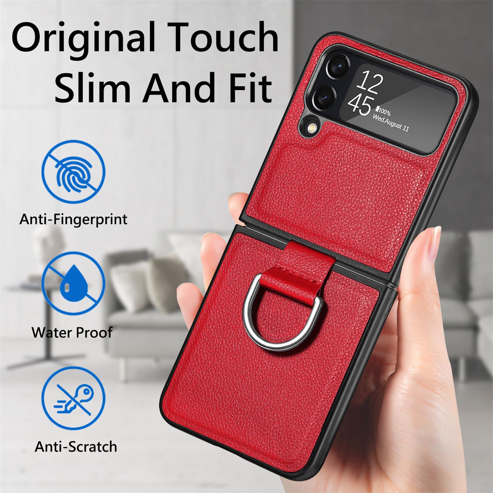 Compatible with Samsung Z Flip 8/7 phone case, 6/5 pebbled leather texture ring, 4/3 folding screen drop protection case