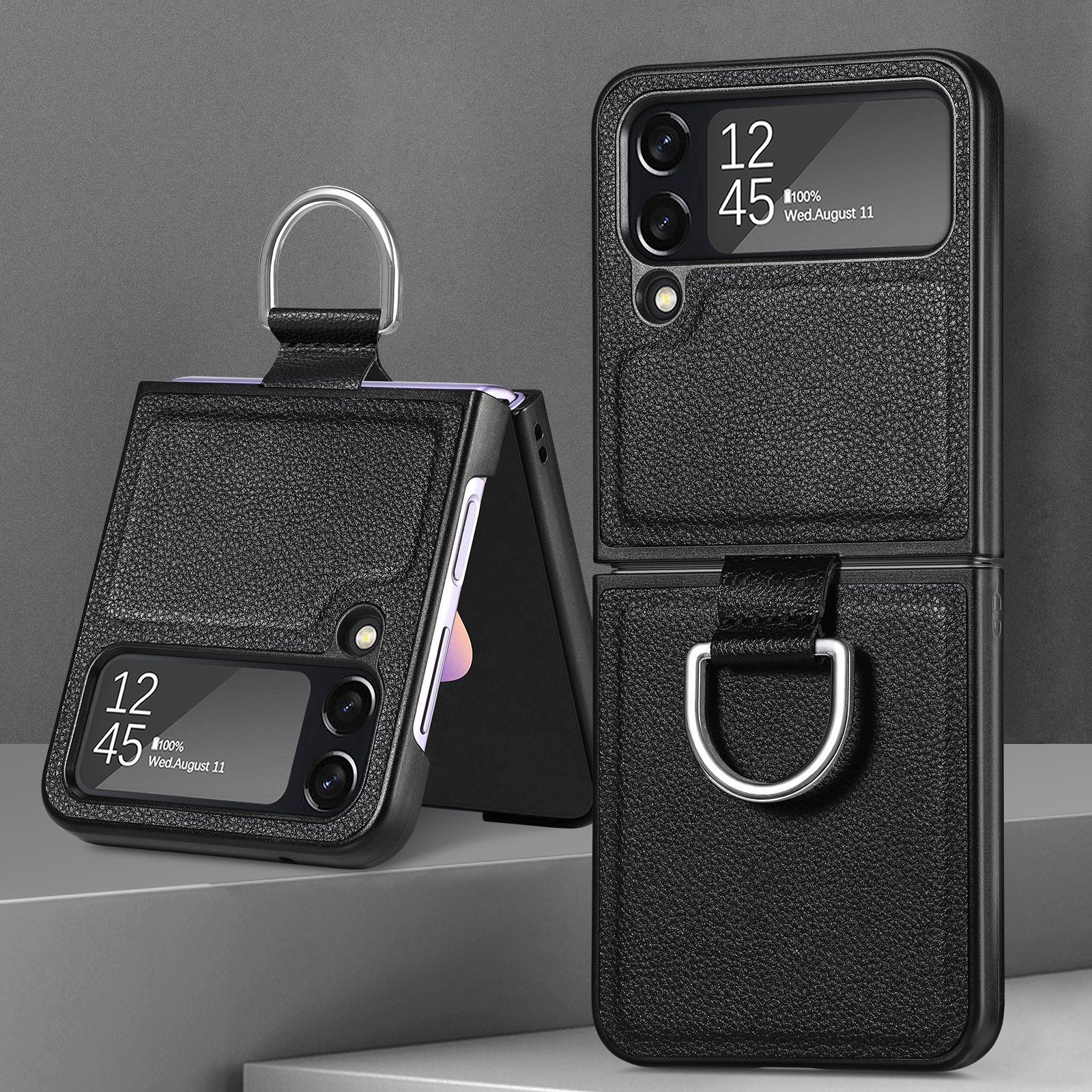 Compatible with Samsung Z Flip 8/7 phone case, 6/5 pebbled leather texture ring, 4/3 folding screen drop protection case