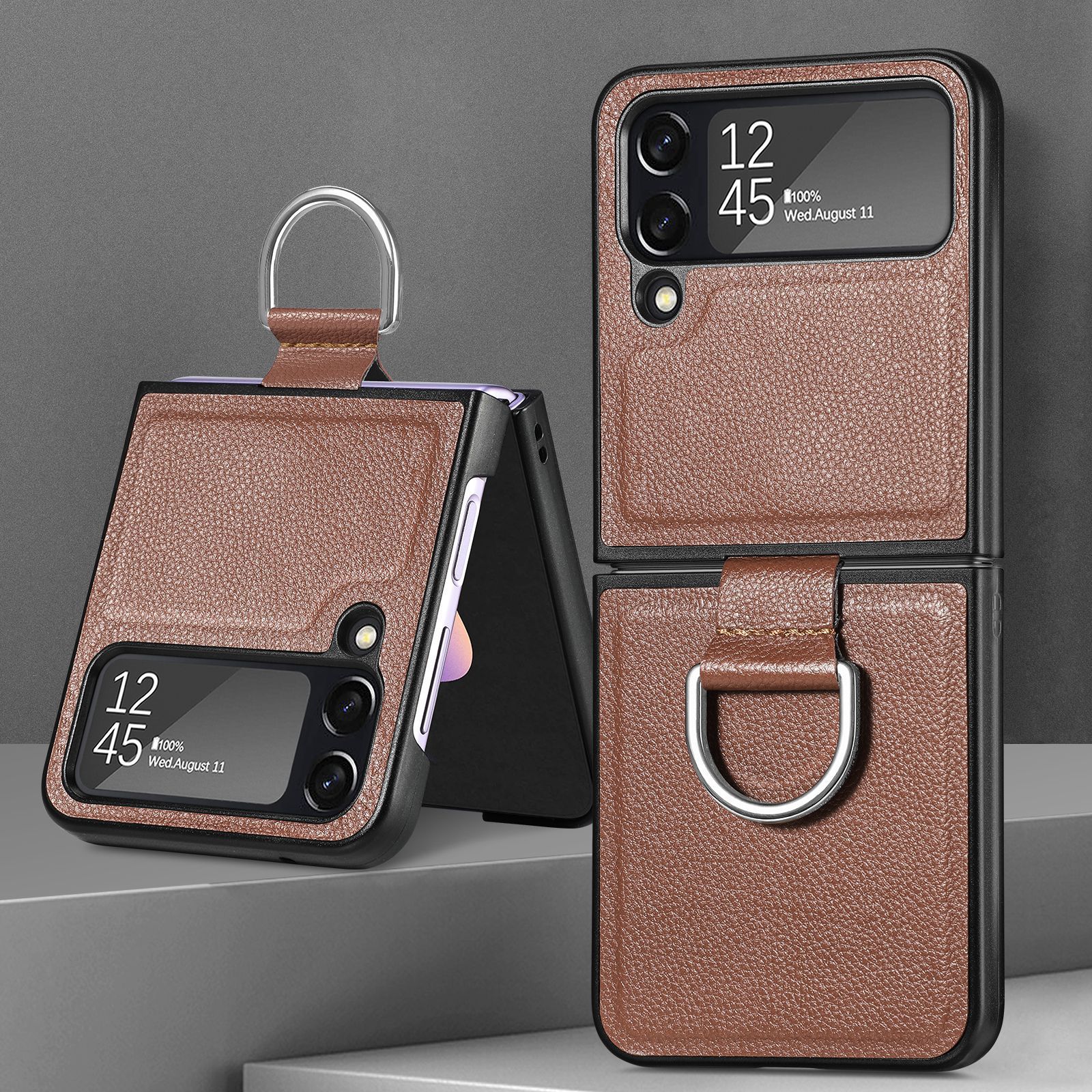 Compatible with Samsung Z Flip 8/7 phone case, 6/5 pebbled leather texture ring, 4/3 folding screen drop protection case