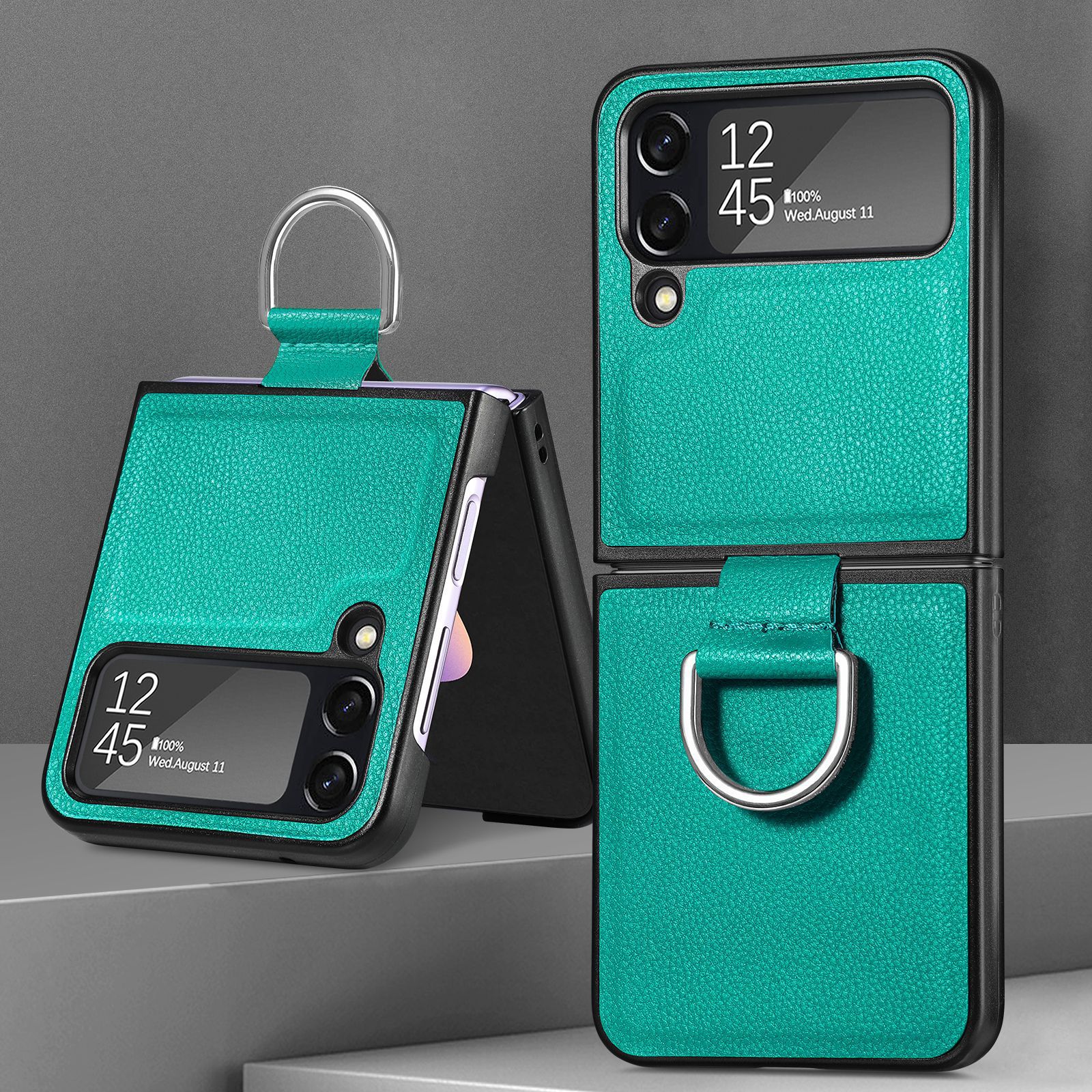 Compatible with Samsung Z Flip 8/7 phone case, 6/5 pebbled leather texture ring, 4/3 folding screen drop protection case