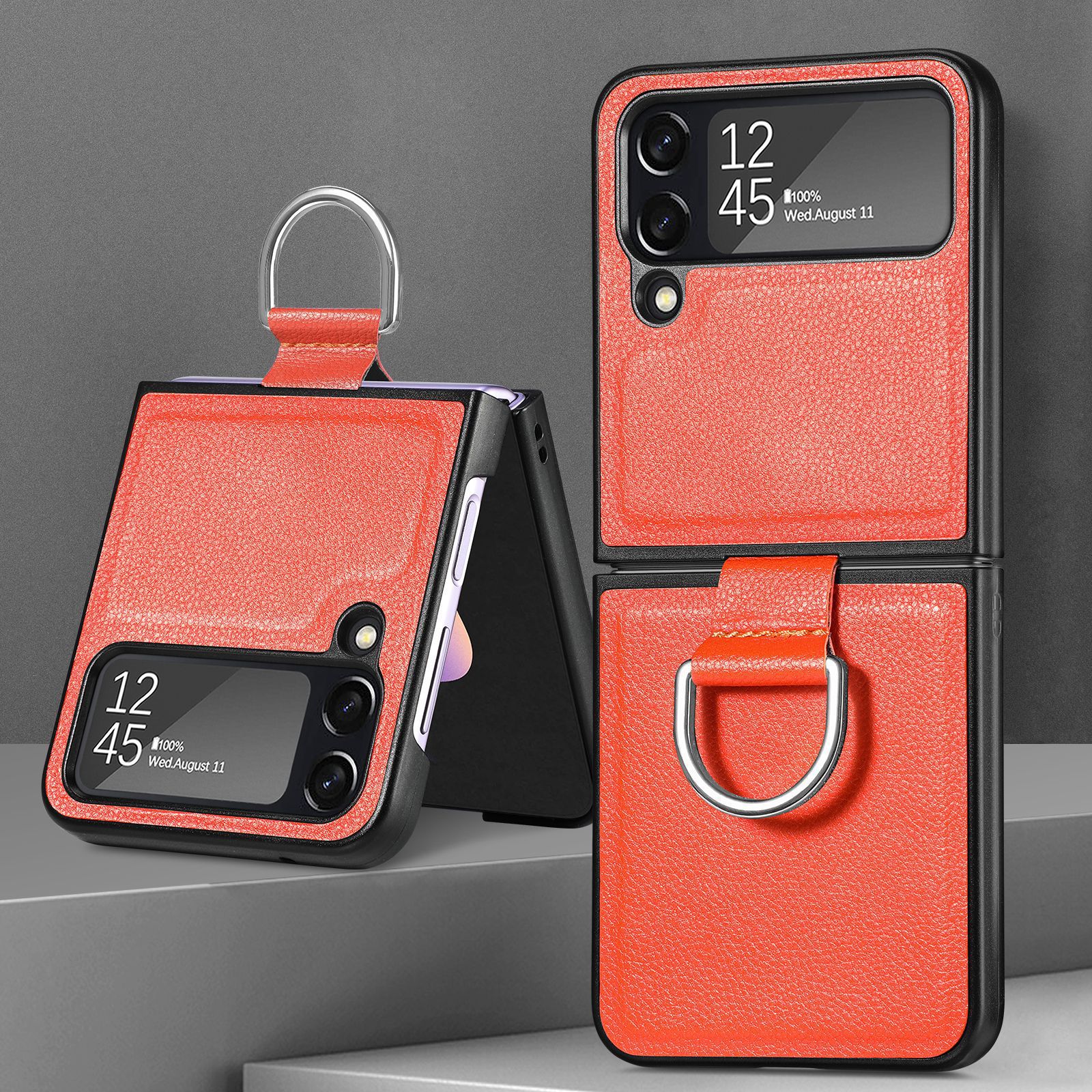 Compatible with Samsung Z Flip 8/7 phone case, 6/5 pebbled leather texture ring, 4/3 folding screen drop protection case