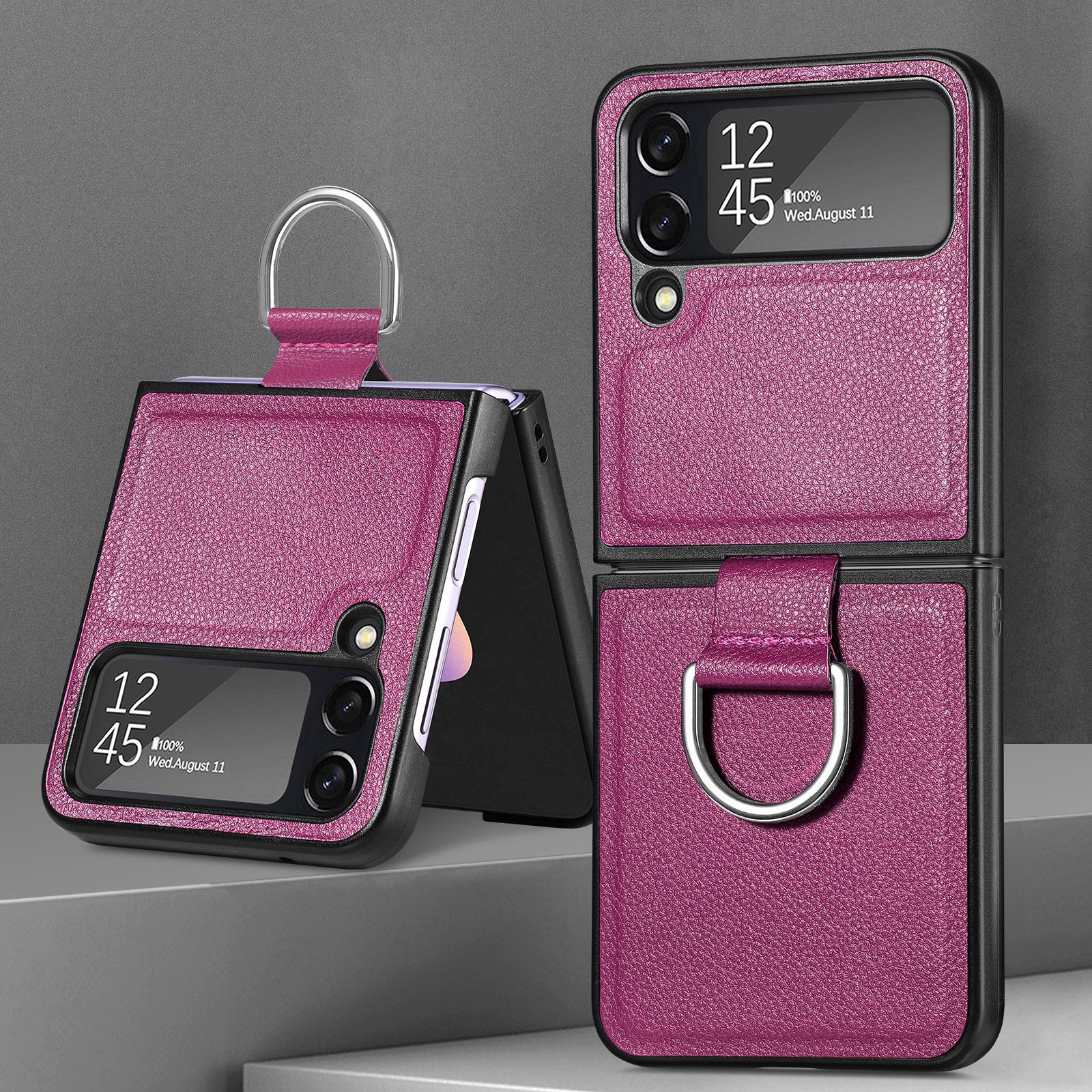 Compatible with Samsung Z Flip 8/7 phone case, 6/5 pebbled leather texture ring, 4/3 folding screen drop protection case