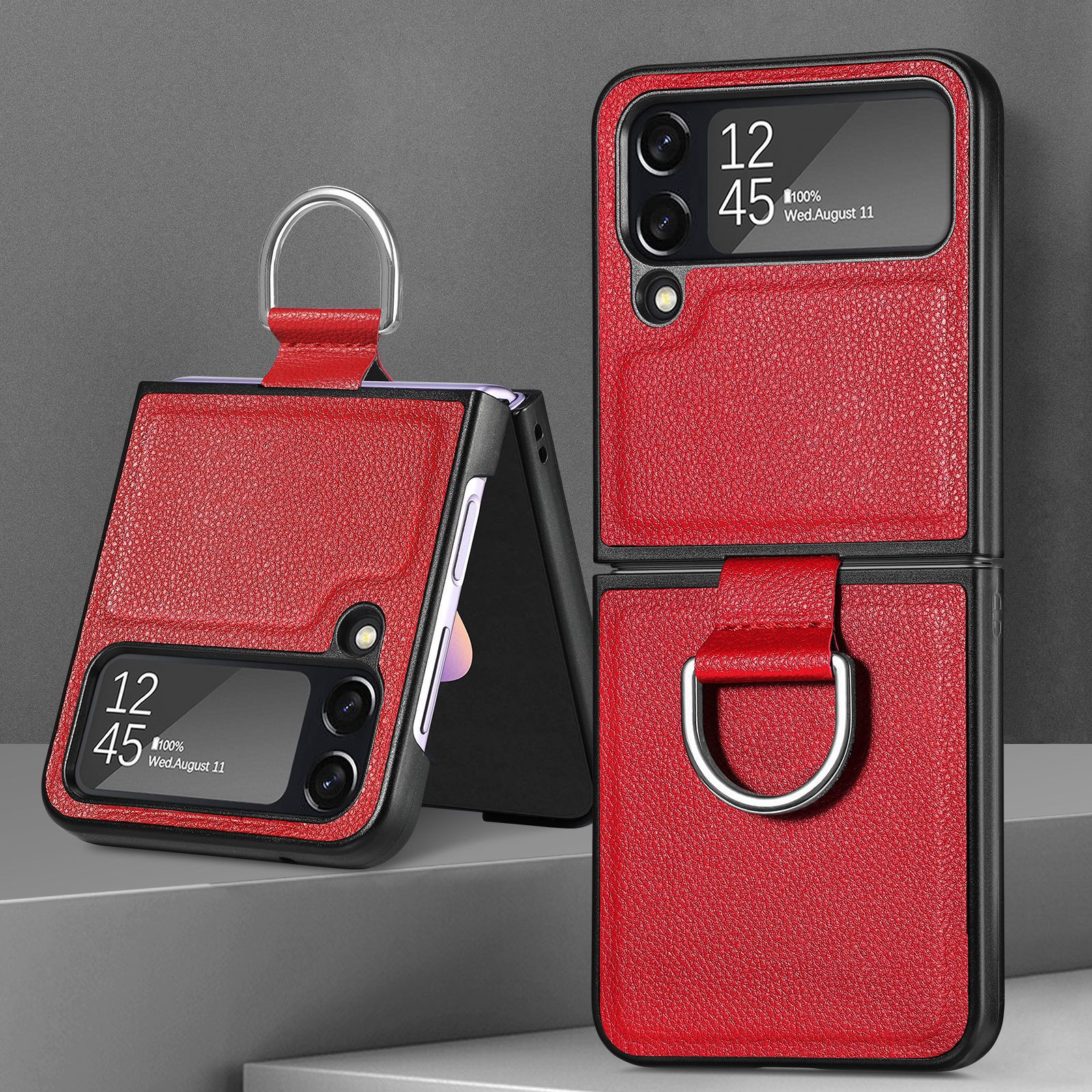 Compatible with Samsung Z Flip 8/7 phone case, 6/5 pebbled leather texture ring, 4/3 folding screen drop protection case