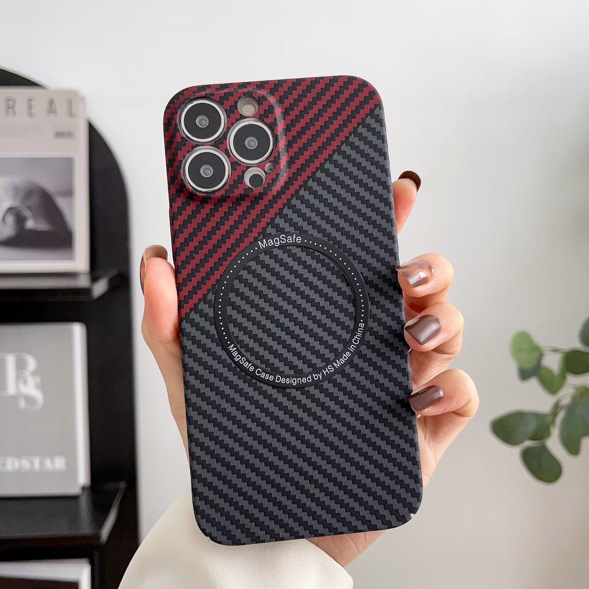 Compatible with Apple 17/16 Pro Max phone case, 15 Plus magnetic ring carbon fiber texture, 14 Pro drop-proof protective case