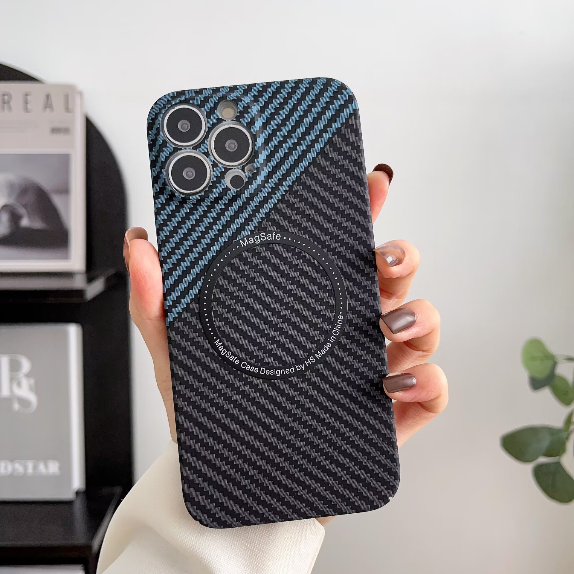 Compatible with Apple 17/16 Pro Max phone case, 15 Plus magnetic ring carbon fiber texture, 14 Pro drop-proof protective case