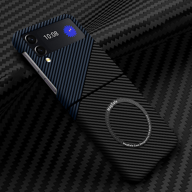 Compatible with Samsung Z Flip 7/6/5 phone cases, 4/3 carbon fiber magnetic wireless charging ultra-thin drop-proof protective cases.