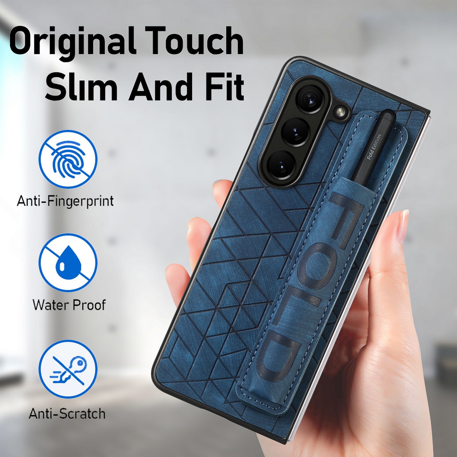 Compatible Samsung Z Fold8U phone case 7/6/5 wrist strap letter pen holder vegan leather 4/3 shockproof protective case